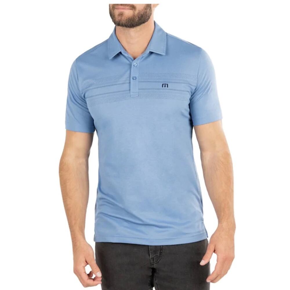 Travis Mathew Men Blue Logo Golf Polo Shirt Size L